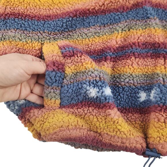 Yellow Striped Sweater Womens Medium Faux Fur Fuzzy Cropped Blue Western Boho - Picture 11 of 14